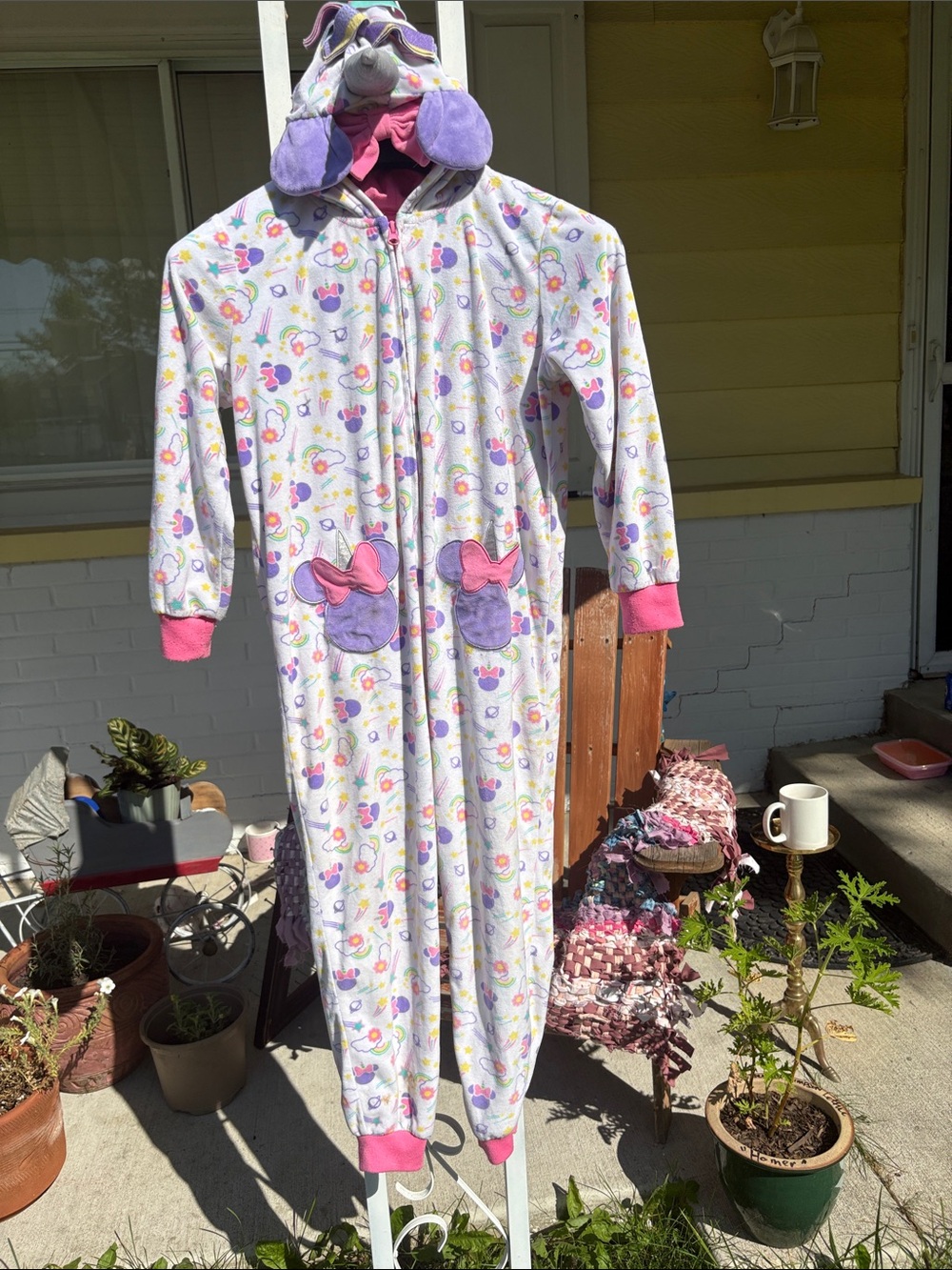 Disney Girls Unicorn Hooded Onesie Pajama in Purple, Pink, White